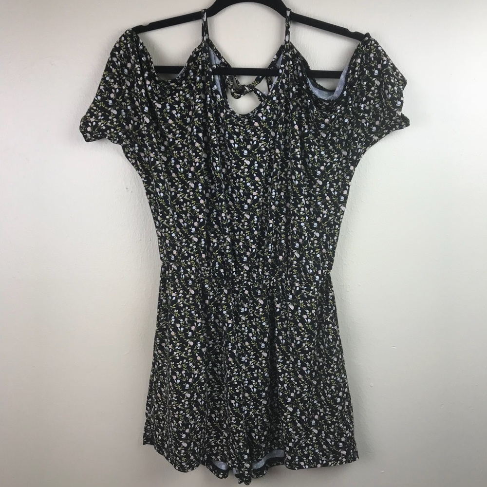 BCBGeneration cold shoulder floral print romper - Picture 2 of 6